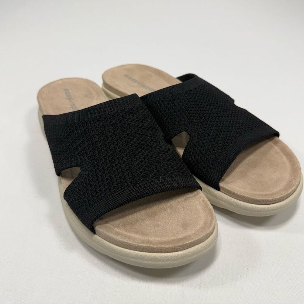 Knit Slide Sandal Easy‎ Spirit Black Textile Open Toe Size 10M